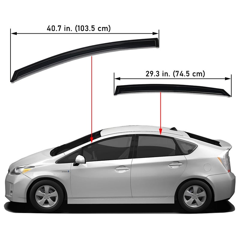 Lightronic Extra Durable Outside-Mount Auto Vent Window Visor, Fit 2010-2015 Toyota Prius (EXCLUDES Prius V/Prius C), UV Protection Rain Guard, Original Wind Deflector, No-Drilling, Dark Smoke, 4Pcs - Image 2